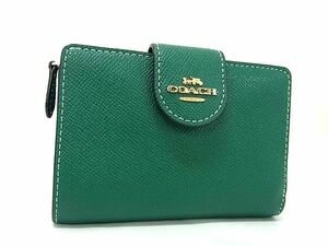 1円 ■極美品■ COACH コーチ 6390 レザー 二つ折り 財布 ウォレット 小銭入れ 札入れ カード入れ レディース メンズ グリーン系 BG9475