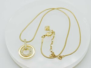 ■【YS-1】 Swarovski スワロフスキー ■ ダブルサークル ネックレス ■ ゴールド系 × クリア トップ縦横約2.5cmｘ1.8cm【同梱可能商品】C