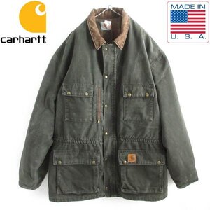 90s USA製 carhartt カーハート コットン ダック コート 緑系 3XL/XXXL 裏ブランケット ワーク ジャケット ビンテージ D149-18-0096ZVW