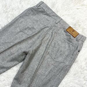 極美品 50size ブルネロクチネリ/BRUNELLO CUCINELLI 最高級 スラックス レザーパッチ ロゴ刺繍 ヴァージンウール パンツ メンズ グレー XL