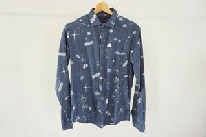 【即決】ARMANI JEANS アルマーニジーンズ メンズ 長袖シャツ 総柄 ネイビー系 サイズ:M【894733】