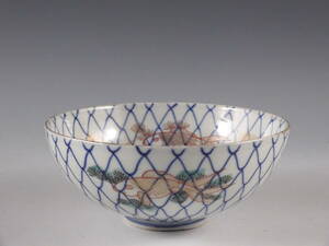 ◇堂◇古伊万里 色絵 金魚 網目図 飾鉢 15.2cm 無傷完品 江戸期 49kw219