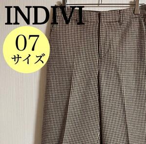 INDIVI インディヴィ クロップドパンツ ストレート 千鳥格子 チェック柄 ボトムス レディース ブラウン 07サイズ 【k185】