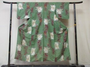 1円 中古 正絹 着物 紬 銘仙 和装 和服 アンティーク 大正ロマン 花唐草 オリエンタル 高級 袷 身丈140cm 裄61cm【夢職】★★★