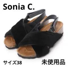 Sonia C. ソニアシー クロスシープファーサンダル ブラック 38 タグ付