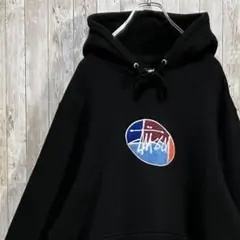 258【良品】STUSSY ステューシー プルオーバーパーカー　パイルロゴ　黒