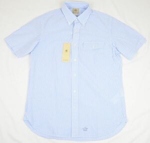 ●J.PRESSジェイプレス半袖ボタンダウンシャツ(M,ストライプ(白・サックス),NS0414)新品
