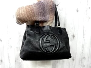 美品 GUCCI グッチ インターロッキング トートバッグ ショルダーバッグ バッグ レザー 黒 A4収納可 80203