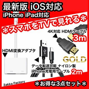 3点 3m iphone ipad HDMI 変換 ケーブル テレビ プロジェクター モニター TV 接続 / iPhone 14 13 12 11 X 8 プラス プロ プロマックス