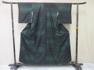 1円 良品 正絹 着物 泥大島紬 和装 和服 飾り縞 幾何学 抽象 袷 身丈143cm 裄59cm ◆逸品◆【夢職】★★★★