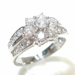 J◇Pt900 豪華！ダイヤ 1.0ct プラチナ リング 指輪 10号 ダイヤモンド フラワーデザイン 7石フラワー Diamond Platinum ring 美品