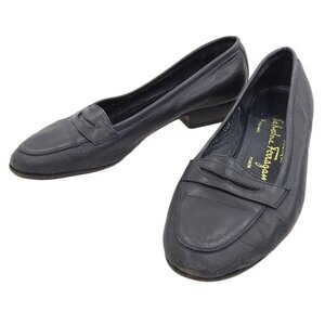 1円 ◆ジャンク◆ フェラガモ Salvatore Ferragamo レザー コインローファー 黒 size5C [Y02068]