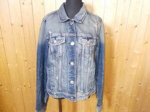 b29◆AMERICAN EAGLE デニムジャケット◆Mサイズ ダメージ加工 アメリカンイーグル ジージャン ライトブルー色 レディース 6E 