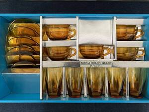 ■ioy0911■GLASS WARE SET グラスウェアセット ADERIA COLOR GLASS アデリアグラス アンバー グラス カップ ソーサー ビンテージ レトロ■