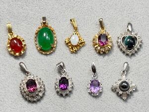 37 天然石 色石 色ガラス等 ペンダント ネックレス ヴィンテージ アクセサリー 18K刻印 セット まとめ売 大量 ゴールドカラー 宝石 装飾品