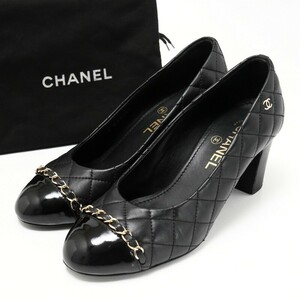 GQ0214*イタリア製*CHANEL シャネル*G32680*マトラッセ*キルティングレザー*CC ココマーク*チェーン*パンプス*36.5C(23cm相当)*靴*ブラック