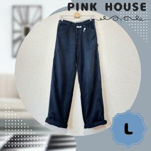 PINK HOUSE ピンクハウス ロゴ ワークパンツ ペインターパンツ カーゴパンツ Lサイズ インディゴ染め 濃紺 ネイビー