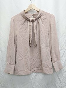 ◇ natural couture ナチュラル ボウタイ オフィス系 長袖 ブラウス カットソー サイズF ピンクベージュ系 レディース P