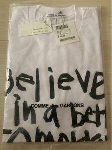 【新品未使用人気完売モデル】COMME des GARCONS プリントリリックTシャツ 白 L コムデギャルソン Tシャツ ホワイト 