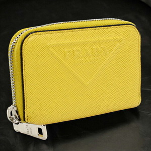 中古 プラダ 小銭入れ ユニセックス ブランド PRADA サフィアノレザー コインケース レザー イエロー 財布