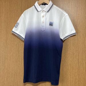 ☆爽やか☆超美品☆ 23区GOLF ニジュウサンクゴルフ 半袖ポロシャツ グラデーション 白 × ブルー M ゴルフウェア メンズ wear