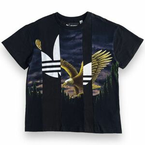 adidas Originals アディダス オリジナルス Graphic Tee 半袖 切替 イーグル プリント Tシャツ S/S デザイン コットン 古着 M ブラック 黒