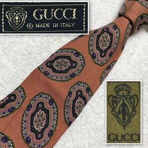 ■美品■GUCCI グッチ　ネクタイ　ジュエリー　宝石　総柄　シルク100% イタリア製　ブラウン系　ビジネス