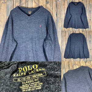 POLO RALPH LAUREN　ラルフ・ローレン Vネック CLASSIC FIT 長袖カットソー　アメリカ輸入/ビンテージ/ロンT/LONG SLEEVE/L-S/古着/古着卸