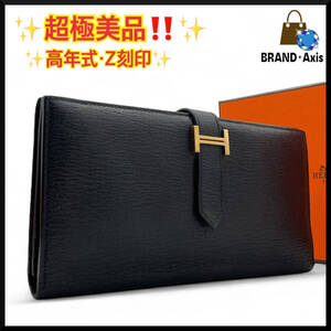 ★【超極美品!!/2022年購入】エルメス HERMES シェーブル ベアンスフレ 二つ折り財布 ゴールド金具 ブラック Z刻印 メンズ レディース★