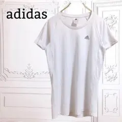 『アディダス』Tシャツ【S〜M】ホワイト／吸水速乾 UVカット ワンポイント 夏