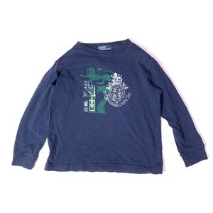 ■KIDS Polo by Ralph Lauren ラルフローレン ナンバリング ライオン プリント 長袖Tシャツ/古着 アメカジ ネイビー 紺色 ロンT 子供服■