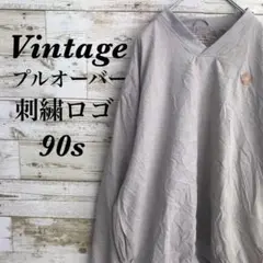 【k3038】USA古着90sヴィンテージ刺繍ロゴナイロンプルオーバージャケット