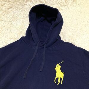 美品/着用感XL相当/希少●POLO RALPH LAUREN ポロラルフローレン メンズ フードパーカー ビッグポニー刺繍 ネイビー 紺 裏起毛 防寒 大きい