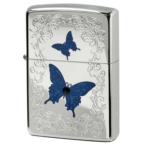 Zippo ジッポライター 蝶々 バタフライ ブルー ホワイトニッケル Blue Butterfly White Nickel シリアル番号 White Nickel メール便可