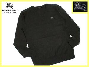 大人気サイズ M～L(3) 美品 バーバリーブラックレーベル BURBERRY BLACK LABEL ホース刺繍 ショルダーノバチェック カシミヤ混紡 セーター
