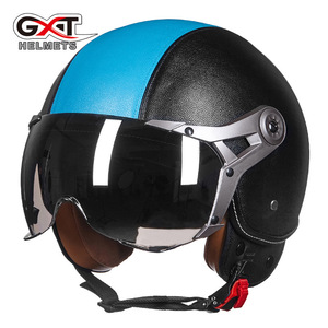 自動車バイクヘルメット ジェットヘルメット GXT288 インナーバイザー半帽ヘルメット 夏用軽便6色選択可能 黒*ブルー