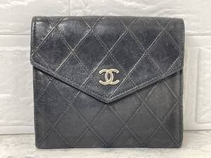 CHANEL シャネル ピコローレ Wホック折り財布 ラムレザー 黒 USED