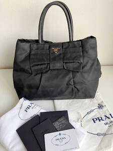 送料無料☆本物プラダPRADA★可愛いリボンナイロントートバッグ カード有り 保存袋有