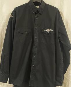 E-1224 \800即決セール 本場アメカジ輸入古着シャツ EXPRESS RIDER　黒 長袖ボタンダウンシャツ　ネイティブ柄の刺繍付き　XL (US-FIT) 