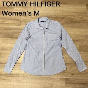 【送料無料】TOMMY HILFIGER長袖シャツ　青白ストライプ柄　レディースMサイズ　トミーヒルフィガー