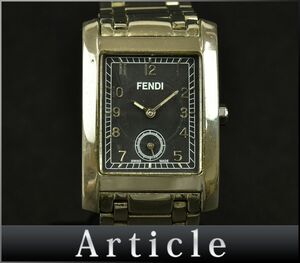 170990◇動作確認済 FENDI フェンディ メンズウォッチ 腕時計 クォーツ スモセコ レクタングル 7000G SS ブラック シルバー メンズ/ D