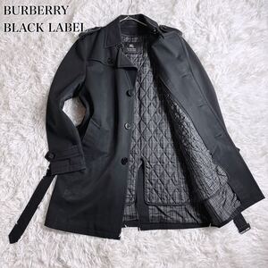 バーバリーブラックレーベル トレンチコート ライナー ブラック チェック L BURBERRY BLACK LABEL ノバチェック ロングコート