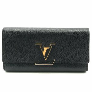 美品 LOUISVUITTON ルイヴィトン LVロゴ トリヨン レザー ポルトフォイユ カプシーヌ 長財布 ウォレット ブラック a3006