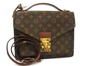 1円 ■美品■ LOUIS VUITTON ルイヴィトン M51185 モノグラム モンソー28 2WAY ハンドバッグ ショルダー 斜め掛け ブラウン系 BN1309