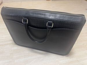 当時物★BURBERRY ビジネスバッグ レザー ブラック バーバリー ロゴ★絶版品