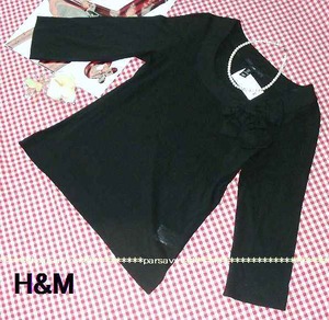 新品紙タグ付き*H&M 銀座店購入*リボン付 薄手 ニット カットソー　黒S　プルオーバー　