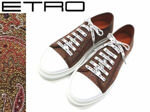 12万新品◆44=29cm【ETRO】エトロ ペイズリー柄×レザー ロゴ入りシューレーススニーカー 1円