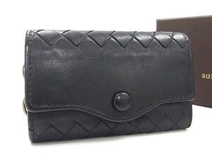 1円 ■美品■ BOTTEGA VENETA ボッテガヴェネタ イントレチャート レザー 5連 キーケース 鍵入れ レディース メンズ ブラック系 FJ0991