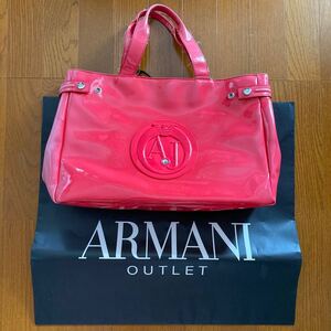 ARMANI JEANS エナメル トートバッグ ピンク 紙袋付