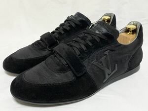 希少 美品 ルイヴィトン LOUIS VUITTON LV レザー スエード メッシュ ファブリック ベルクロ スニーカー メンズ シューズ 8 26.5～27cm 黒